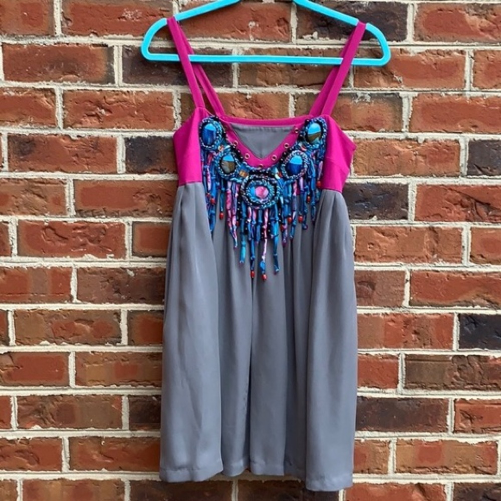 EUC Anthropologie Lauren Moffatt beaded fringe dress